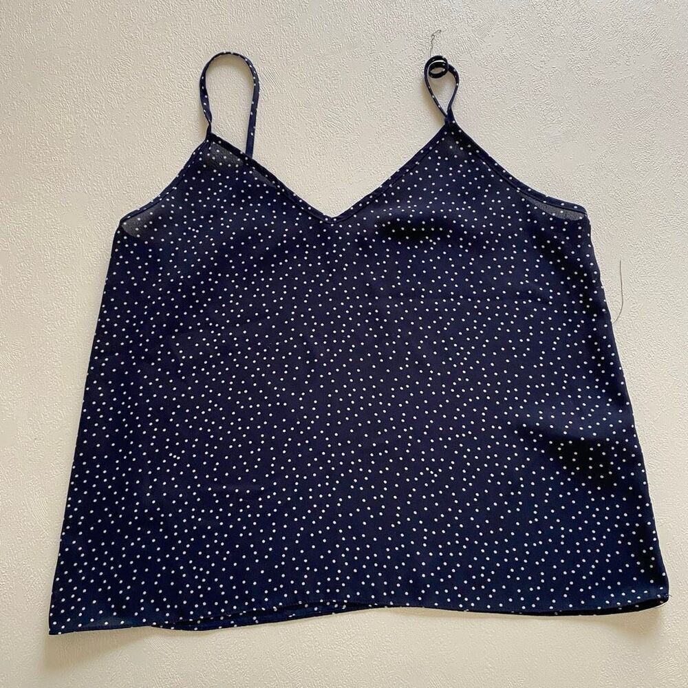 Topshop Polka Dot Cami Tank Top Women’s Size 4 Navy Blue Spaghetti Strap Blouse
